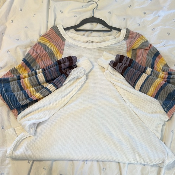 Free People Rainbow Dreams Striped Statement Sleeve Thermal Top Cozy - Picture 3 of 5